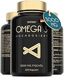 Omega 3 Kapseln Hochdosiert 3000mg - Premium Fischöl 120 Kapseln - Dreifache Wirkung - Hoher DHA &...