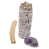 VILLCASE Heiliges Räucherbündel Weißer Salbei mit Amethyst Natürlicher Duftstick aus Holz für...