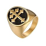 JewelryWe Schmuck Retro Herren-Ring Edelstahl Kreuz von Lothringen Patriarchalischen Siegelring...