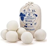 HANDY LAUNDRY Sheep Wool Dryer Balls Pack of 6 Premium 100% Natural XL Fabric Softener Reusable,...