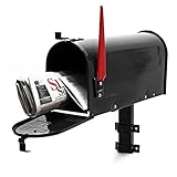 Wiltec Set US Mailbox schwarz 180 x 220 x 480 mm, amerikanischer Briefkasten mit Fahne,...