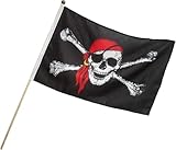 BestSaller 1525 Piraten Fahne / Flagge 46x30cm mit Holzstab, mit Totenkopf, schwarz (1 Stück)
