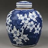 XIALON Qing Guangxu Teedose aus Porzellan, 9 cm, Blau / Weiß