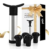 Joeji's Kitchen Weinpumpe Edelstahl mit 4 Stopfen - Wein Vakuumpumpe Frische bewahren - Wine Pump...