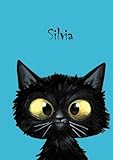 Silvia: Personalisiertes Notizbuch, DIN A5, 80 blanko Seiten mit kleiner Katze auf jeder rechten...