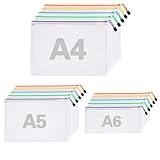 15 Stück Dokumententasche A4, A5, A6, 5 Farben, Wasserdichte Dokumentenmappe, Transparente Zipper...