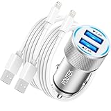 Zigarettenanzünder USB Auto Adapter, 2.4A Auto Ladegerät Handy mit 2X iPhone Ladekabel [MFi...