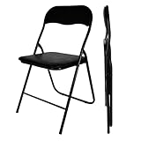 Spetebo Metall Klappstuhl mit gepolsteter Rückenlehne in schwarz - Kunsttoff Bezug - Klappbarer...
