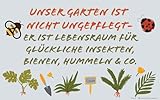 Wetterfestes Gartenschild Insektenfreundlicher Garten, Lustiger Spruch, Blühwiese, 40 x 25 cm, 1 mm...