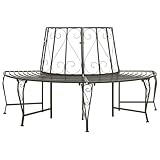 Mokuyary Baumbank Halbrund 160 cm Stahl Sitzbank klassisch für Garten, Balkon, Terrasse