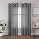 CUCRAF Leinenoptik Grau Voile Vorhänge mit Ösen Halbtransparent Gardine für Schlafzimmer...
