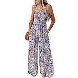 Generisch Jumpsuit Damen Sommer Elegant Weites Bein Latzhose Festliche Blumenmuster Overalls S-2XL