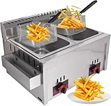 Kommerzielle Gas-Fritteuse – Doppeltank-Arbeitsplatte Edelstahl-Fritteuse mit Korb und Deckel,...