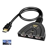 HDMI Switch 3 In 1 Out, HDMI Umschalter Verteiler 4K, 3 Port Switcher mit vergoldeten Unterstützt...