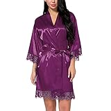 Petalum Bademantel für Damen, Satin, Seide, kurz, sexy, Kimono, Damen, 3/4-Ärmel, Pyjama,...