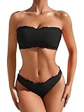 GORGLITTER Bikini Damen Set Bikini Trägerlos Bandeau Bikini mit Wellensaum Bikini Set Zweiteiler...