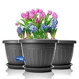 BigDean 3X Blumentopf mit Untersetzer rund ø33xH25 cm anthrazit - wetterfester Pflanzkübel -...