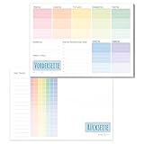 paper&you® A5 Wochenplaner Block [Rainbow] 50 Seiten inkl. Notizblock auf der Rückseite -...