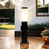 Energiesäule Außenleuchte mit Steckdose Stehlampe aus Aluguss für 230V Strom Anschluss E27...