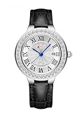 Damenuhr Leder Quarz Damenuhr mit römischen Ziffern Diamant Wasserdicht Mode Armbanduhr für Frauen...