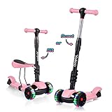 YOLEO 3-in-1 Kinder Roller Scooter mit Abnehmbarem Sitz, LED große Räder, Höheverstellbare Lenker...