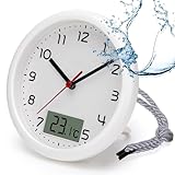 VIVILINEN Badezimmeruhr mit Temperaturanzeige Wanduhr ohne Tickgeräusche Küchenuhr mit Hängeband...
