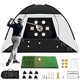 Golf-Netz, 3 x 2,1 m, Golf-Übungsnetz mit Tri-Rasen-Golfmatte, Ball, Tee, Tasche,...