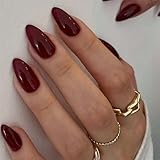 Ruzister® 24 Stück Rotbraune Press On Nails Kurz Oval, Mandel Fake Nails Kleber auf Nägel Kurz,...