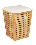 WENKO Wäschetruhe Mod. Bambusa mit Sitzpolster, konischer Wäschekorb aus Bambus mit 55 L Volumen,...