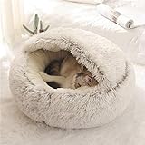 nobrands Flauschiges Katzenbett, rund, weiches Plüsch, Höhle mit Kapuze, für den Winter, warm,...