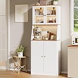 Plcnn Hochschrank mit LED, Küchenschrank mit offener Arbeitsplatte und 2 Schränken, hohe Anrichte...