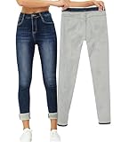 Yehopere Damen Winter Fleece Gefüttert Jeans Slim Fit Warme Skinny High Waist Denim Jeans, Blau...