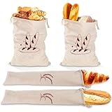 Brotbeutel Leinen, 4er Set Brotsack mit Kordelzug Baguette Brotsack Leinenbeutel Wiederverwendbar...