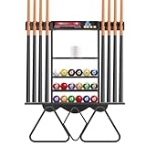 Leogreen Billard Queue Halter für 8 Queues, 18 Billardkugeln, 3 Ballständer und 1 Rollenpapier,...