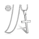 Diamday 925 Sterling Silber Kreuz Anhänger Halskette für Herren Männer kreuz kette Anhänger mit...