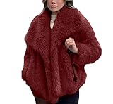 Damen Kunstpelzmantel Kurz Winter Revers Offene Vorderseite Flauschige Jacke mit...