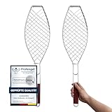 2 x Fisch Grillhalter 63x16cm mit Holzgriff VonBueren | Fischgrillgitter | Fischzange zum Grillen |...