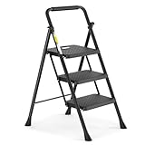 HBTower Trittleiter 3 Stufen klappbar, Leiter mit Breitem Anti-Rutsch-Pedal, Trittleiter mit...