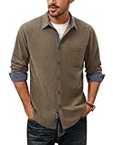 PJ PAUL JONES Flanellhemd Herren Button Down Langarm Cord Hemd Khaki L