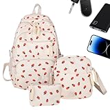 Erdbeer Rucksack, Schulrucksack Set, Erdbeer-Rucksack mit Schultertasche und Federmäppchen für...