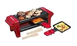 Bestron Raclette für 1 bis 2 Personen, Mini Tischgrill mit zwei Pfännchen und zwei Holzschabern,...