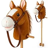CELMAN Hobby Horse - Steckenpferd Braun A4 mit Zaumzeug und Sound - Geräuscheffekt durch Ohrdruck -...