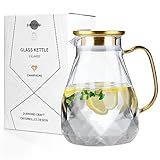 NIUXUAN Glaskaraffe-Wasserkaraffe 1.8 Liter mit Edelstahl Rostfreier Stahl Deckel,Glas Wasserkrug...