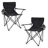 Spetebo Camping Klappstuhl mit Getränkehalter 2er Set - schwarz - Campingstuhl klappbar mit...