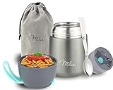 Milu® Thermobehälter für Essen 450ml, Edelstahl Warmhaltebehälter mit Löffel, Thermobecher...