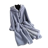 keusyoi Damen-Winterjacken, lässiger Wollmantel, koreanischer Stil, langer Lammfellmantel