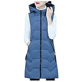 Generisch Steppweste Mit Kapuze Damen, Lang Jacke Weste Damen Ärmellose Daunenweste Langer...