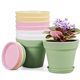 Homeuouz 8 Packs Blumentopf mit Untersetzer, 10cm Pflanzentopf, Plastik Übertopf mit Mehrere...