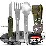 2 Stück Outdoor Bundeswehr Besteck Edelstahl Campingbesteck Essbesteck Set 5 teilig Camping...