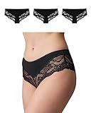 Snocks Hipster Push-Up mit Spitze 3er Set Gr. M High Waist Hipster Panty mit Baumwollanteil...